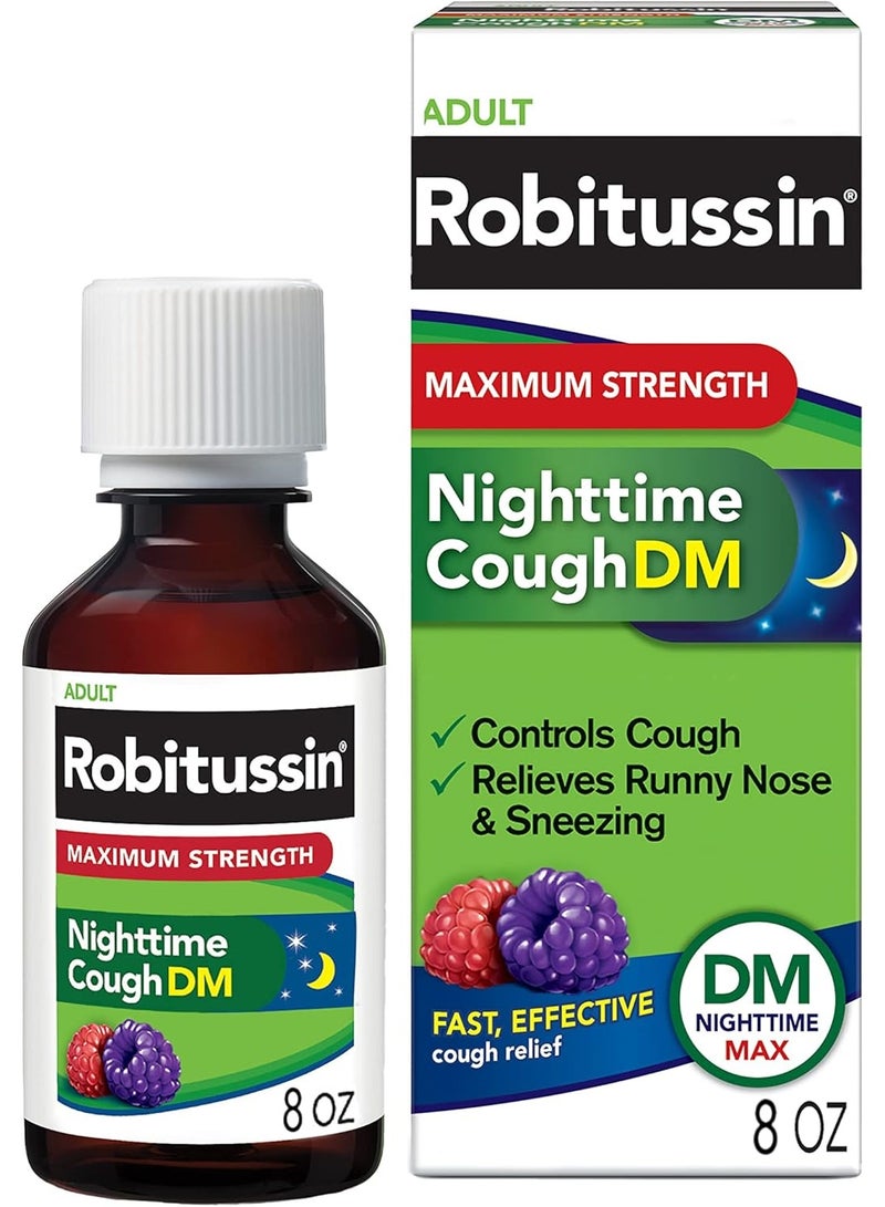 Robitussin Maximum Strength Nighttime Cough DM Max, Adult Formula, Berry Flavor - 8 Fl Oz Bottle